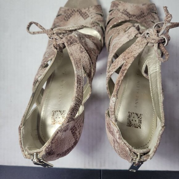 Ann Taylor Loft Snake Print Peep Toe Lace-Up Leather Heeled Sandals Womens 8M - Picture 4 of 9